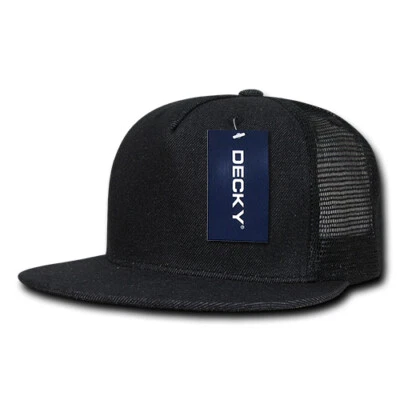 Sombrero de Camionero Decky Denim - Algodón Negro 5 Paneles Snapback 1082-NEGRO Nuevo Con Etiquetas Foto 1 de 4