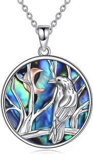 Moon Raven Necklace Norse Viking Pendant 925 Sterling Silver Gifts for Women Men - Picture 1 of 7
