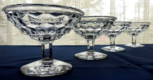 Fostoria Glass 4 Clear American Stem 2056 Footed Dessert Bowls Low Sherbets - Picture 1 of 9