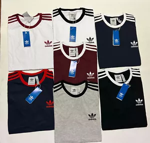 MENS ADIDAS ORGINALS THREE STRPIES SHORT SLEEVE T-SHIRTS - Picture 1 of 7