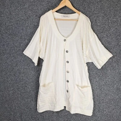 Maggie T Womens Cardigan Top Size 2 Cream Off White Stretch Pockets - image 1 of 4