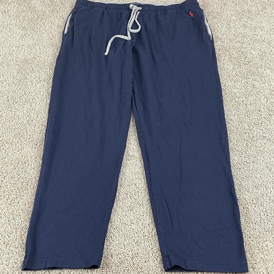 Pantalones de salón Polo Ralph Lauren para hombre XL azul marino algodón cordón rojo pony T608 Foto 1 de 4