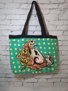 Bob Mackie Wearable Art 100% Silk Tote Bag Cats Lined 18.5” Wide X 14 5/8” Tall - Picture 1 of 7