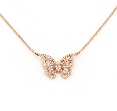 Colgante mariposa oro rosa 14k con diamantes naturales de 0,49 quilates Foto 1 de 4