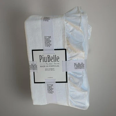 PiuBelle King Coverlet White Cotton 104x94 Ruffle Edge Shabby Portugal Bedding - Image 1 of 3