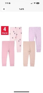NWT! Pekkle Baby Girls 4-pack Organic Cotton Pants/Leggings/Bottomsp 3M/3-Months - Picture 1 of 4