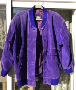Giacca Pelle New York Milano donna vintage retrò anni 80 90 viola scamosciata tasche - Foto 1 di 24