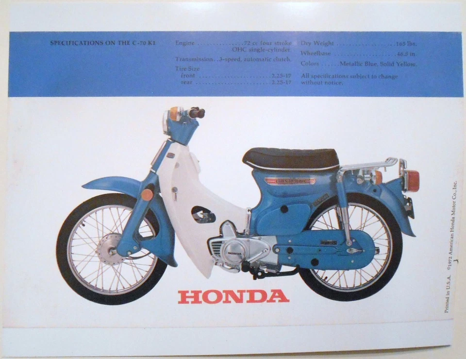 Honda C-70K1 C70K1 1972 especificaciones de venta anuncio/folleto  Foto 1 de 1