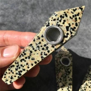 Natural Dalmatian Stone Smoking Pipe Quartz Crystal Point Wand Tobacco Rod Bong - Picture 1 of 15
