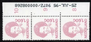 NETHERLANDS MNH 1991 SG1602 Beatrix 1g60c Dated Strip of 3, 25-July-95 - Picture 1 of 1