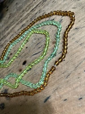 3 Strands Of Little 4mm Faceted glass  Beads ~ Lime, Green, Amber - Image 1 of 3