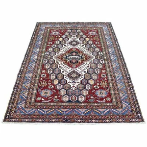 5'x6'5" Ivory Hand Knotted Soft Velvety Wool Super Kazak Rug G67628 - Picture 1 of 6