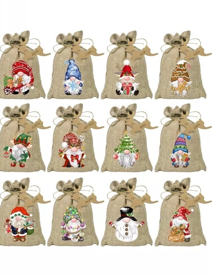 24 шт. рождественская мешковина с шнурком льняная многоразовая подарочная сумка для рождественской вечеринки - Изображение 1 из 4