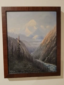 Espectacular pintura vintage firmada y enmarcada al óleo sobre lienzo del Monte Rainier - Imagen 1 de 11