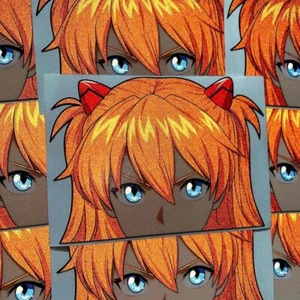 ASUKA REFLECTIVE ANIME GIRL PEEKER STICKER NEON GENESIS EVANGELION CAR DECAL - Bild 1 von 2