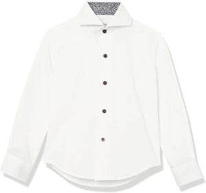 ISSAC MIZRAHI BOYS SOLID FLORAL CONTRAST DRESS SHIRT, WHITE/NAVY, SIZE 6 - Picture 1 of 2