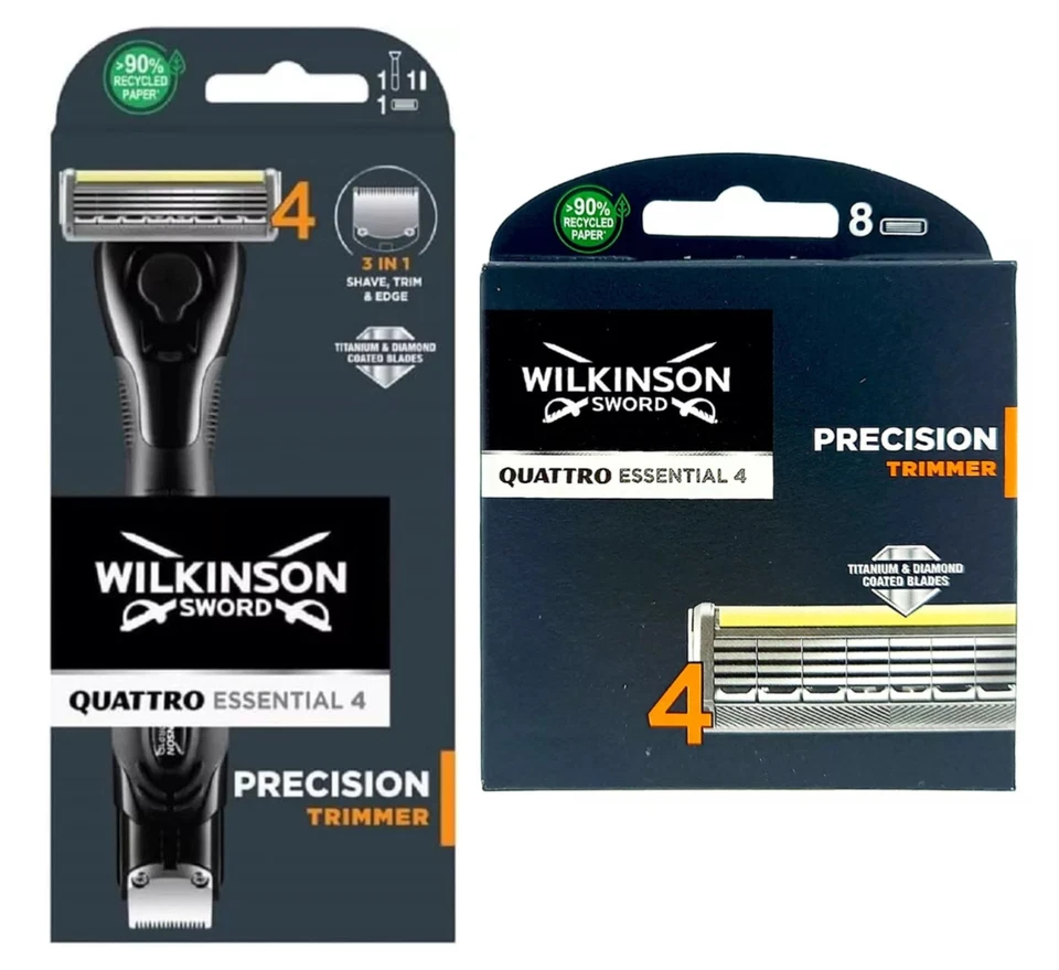 Wilkinson Sword Quattro Titanium Präzisionstrimmer Rasierer 3in1 Rasierer + 8 Klingen