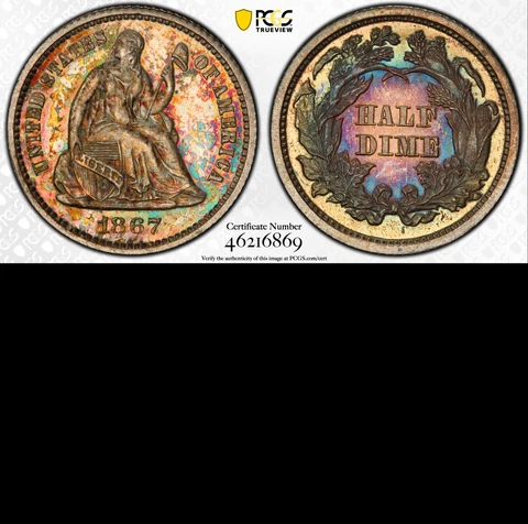 1867 PCGS PR64 Mintage 8,000+ 625 Proof= 2nd Lowest H10C 🔴 KEY Seated Half Dime Cover