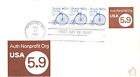 1982 5.9¢ BICYCLE PNC PLATE STRIP OF 3 #4 ON 5.9¢ NON-PROFIT STAMPED ENVELOPE