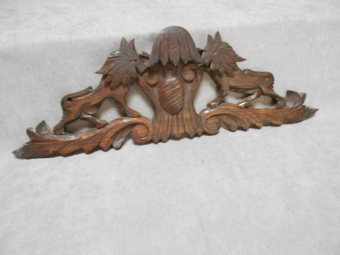 VINTAGE French  OAK wood Carved Fronton Pediment Cover