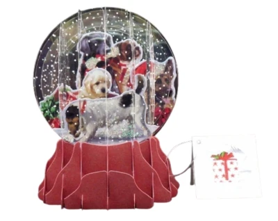 Christmas Dogs Pop Up Snow Globe Greeting Card Holiday Christmas Card Large New - Image 1 of 4