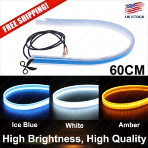 60CM White Red Ice Blue Amber LED Car DRL Flowing Daytime Running Strip Lights - Picture 1 of 13