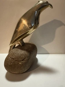 Brass Falcon Bird Sculpture On Stone Sarreid Made In Spain - Picture 1 of 10