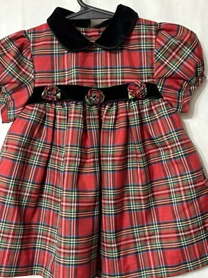 Class Club 6-9 Meses Clásico Vestido de Navidad a Cuadros con Rosas Foto 1 de 4