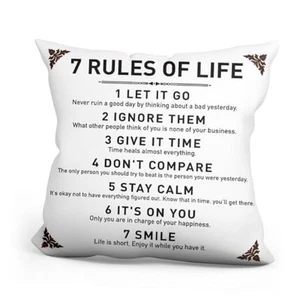 Rustic Inspirational Quotes Pillow Covers - 7 Rules of Life Pillow Case - Picture 1 of 6