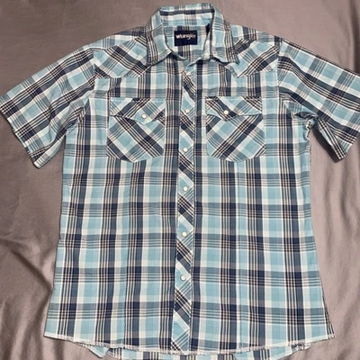Wrangler Pearl Snap Shirt Boys Youth X-Large  (14-16) Plaid Western Blue Cowboy - Image 1 of 4