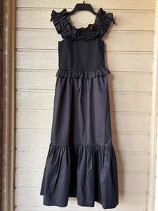 Caroline Constas womens Cotton Midi Dress size Medium Black Off The Shoulder - Picture 1 of 6