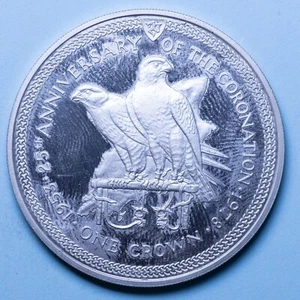 ISOLA DI MAN ELISABETTA II CROWN 1978 25° INCORONAZIONE PROOF ARGENTO SILVER - Bild 1 von 2