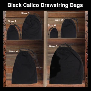 Black Calico drawstring Bags Calico Bags Black Drawstring Bags 145gsm - Picture 1 of 14