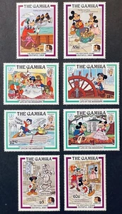 GAMBIA MARK TWAIN & BROTHERS GRIMM DISNEY STAMPS SET OF 8 mnh 1985 RIVER BOAT - Picture 1 of 1