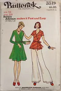 Vestido Top Pantalón BUTTERICK 3519 DE COLECCIÓN AÑOS 70 Betsey Johnson Callejón Gato 16 SIN CORTAR - Imagen 1 de 8