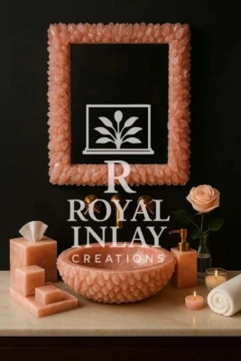 Marco de espejo rectangular de cuarzo rosa - arte de tocador de cristal natural - pieza de lujo Foto 1 de 4