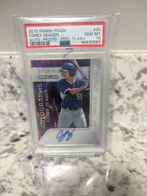 2015 帕尼尼 Prizm - 亲笔签名 Corey Seager #30 紫色闪光 Prizm /99 (AU,RC) — 第 1/2 张图片