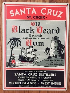 Letrero de metal vintage St Croix Santa Cruz ron barba negra licor barra etiqueta   - Imagen 1 de 3