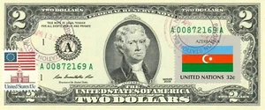 $2 DOLLARS 2009  STAMP CANCEL FLAG OF UN FROM AZERBAIJAN  VALUE $125 - Picture 1 of 2