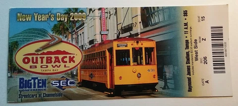 2009 Outback Bowl Ticket Stub Iowa South Carolina Football Cover