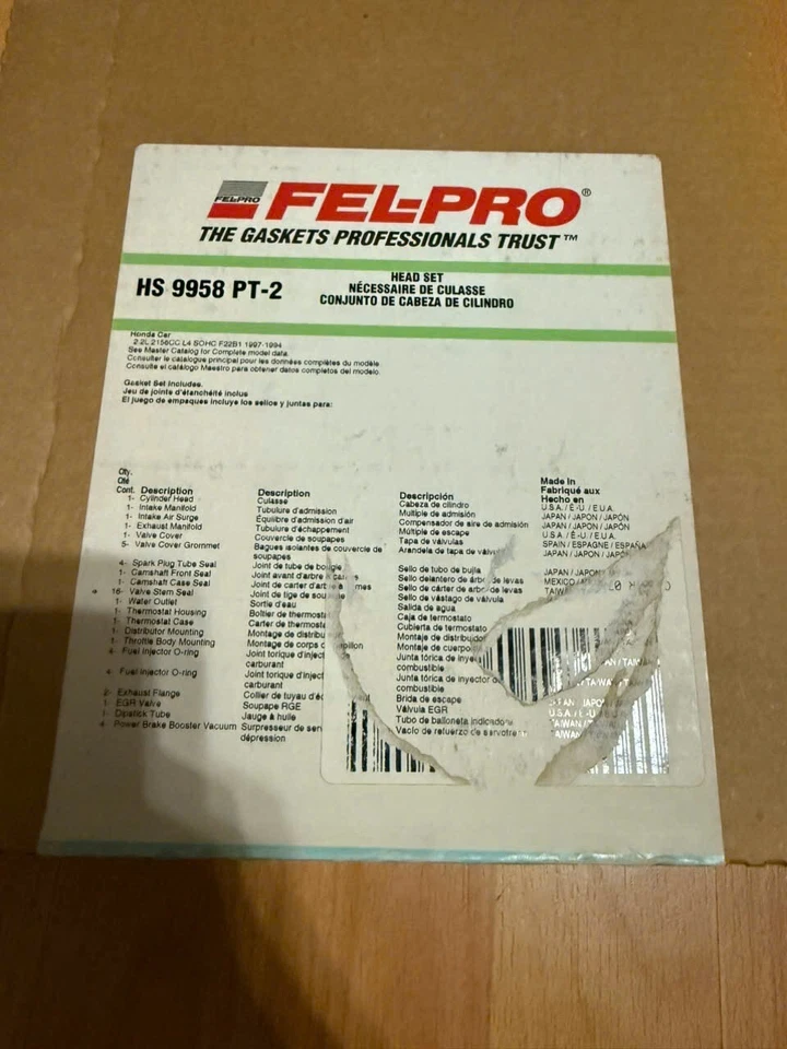 Juego de juntas de culata Fel-pro HS9958PT-2 para Honda Accord 1994-1997 2,2 L Foto 1 de 1