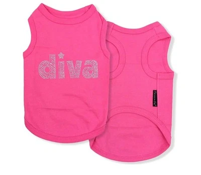 Parisian Pet Dog T-Shirt with Embroidered ' Diva ' - Breathable Pink Dog Clothes - Image 1 of 3