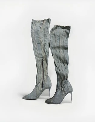 Steve Madden Groovy Botas Sobre la Rodilla En Denim - 7.5 Foto 1 de 3