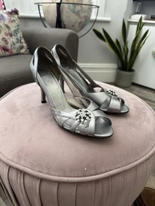 Carvela Pewter Silver Leather Peep Toe Heels Uk 5 Eu 38 VGC - Picture 1 of 7