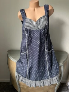 Monroe & Main Vintage Style Apron Dress Navy Polka Dot Ruffle Sleeveless Size M - Picture 1 of 9