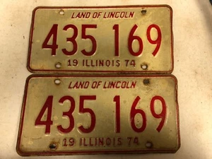 COPPIA di Targhe 1974 ILLINOIS Terra di Lincoln 435-169 - Foto 1 di 1