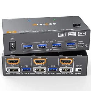 Dual Monitor KVM Switch HDMI DP 2 ports 8K@60Hz/4K@144HzKVM Switch 2 moniteur... - Photo 1/9