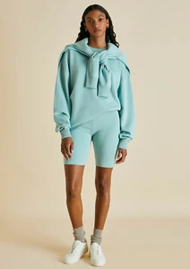 OLIVIA VON HALLE Didi Deia Mint Blue Silk cashmere Knit Short Tracksuit sz L - Picture 1 of 6