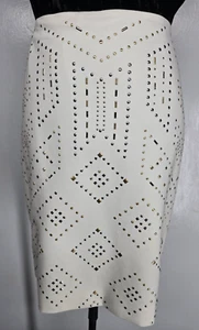 White House Black Market Cream Skirt Silver/Gold Studded Embellishments Size 12 - Picture 1 of 8