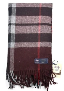 New 100% Lambswool Maroon Grey Abraham Moon Scarf Tartan Check Wool Scarves